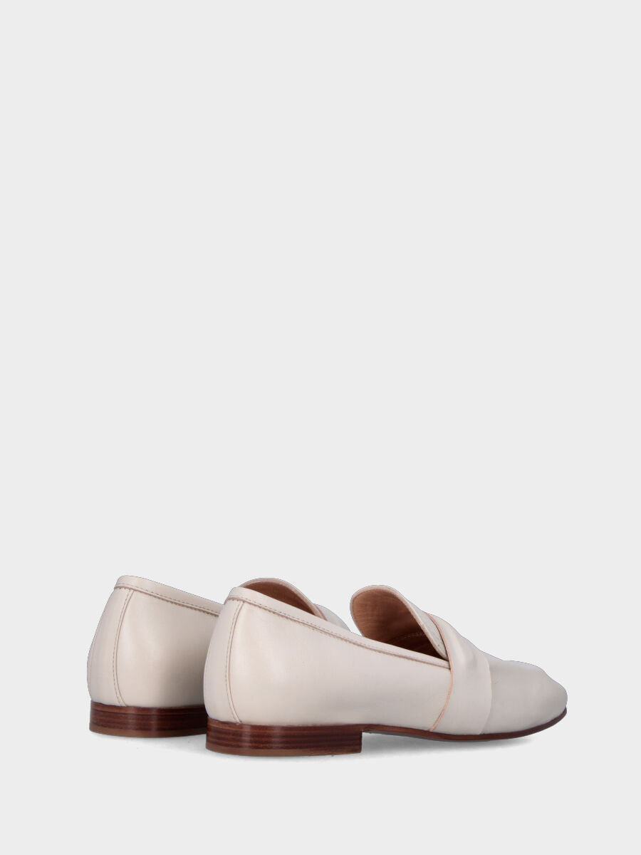 White leather moccasin with embossed mask