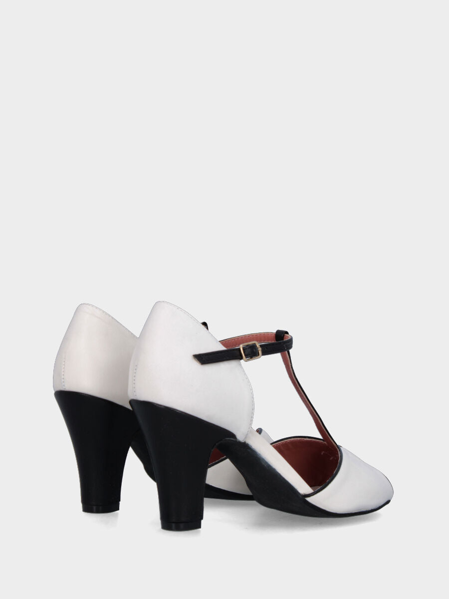 Décolleté modello charleston bianca in pelle con tacco nero