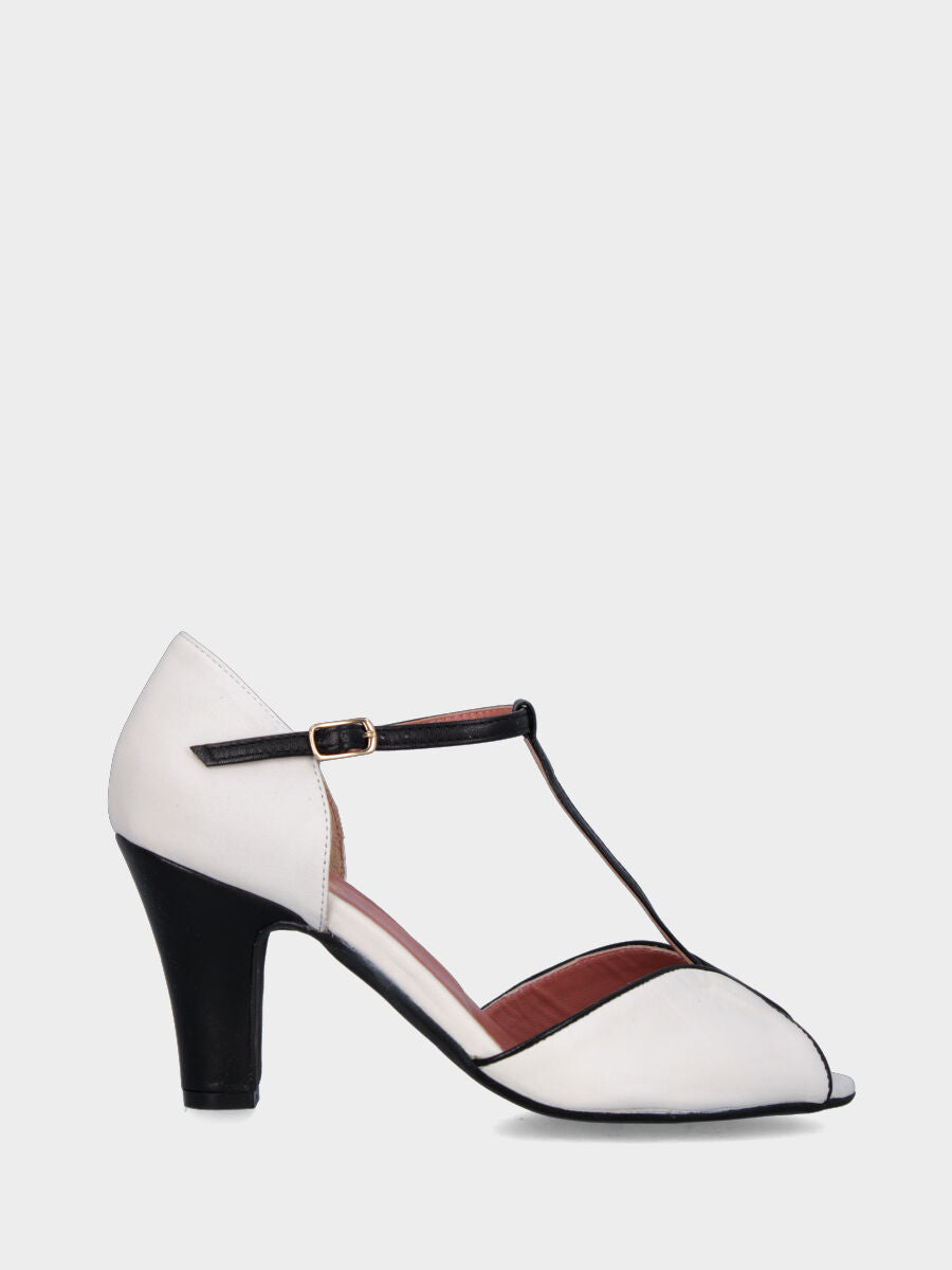 Décolleté modello charleston bianca in pelle con tacco nero