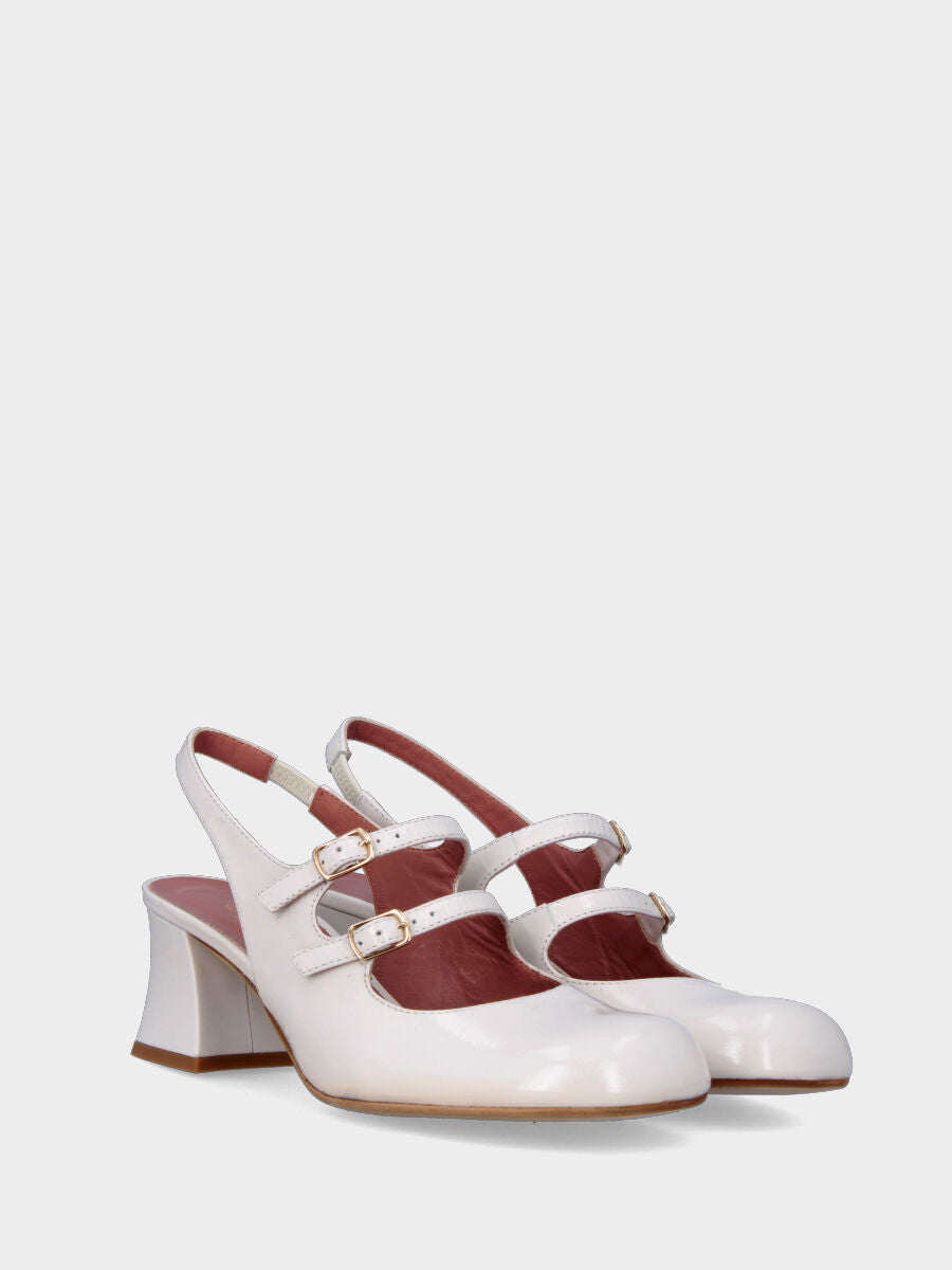 Slingback bianca in naplak a punta stondata e tacco largo