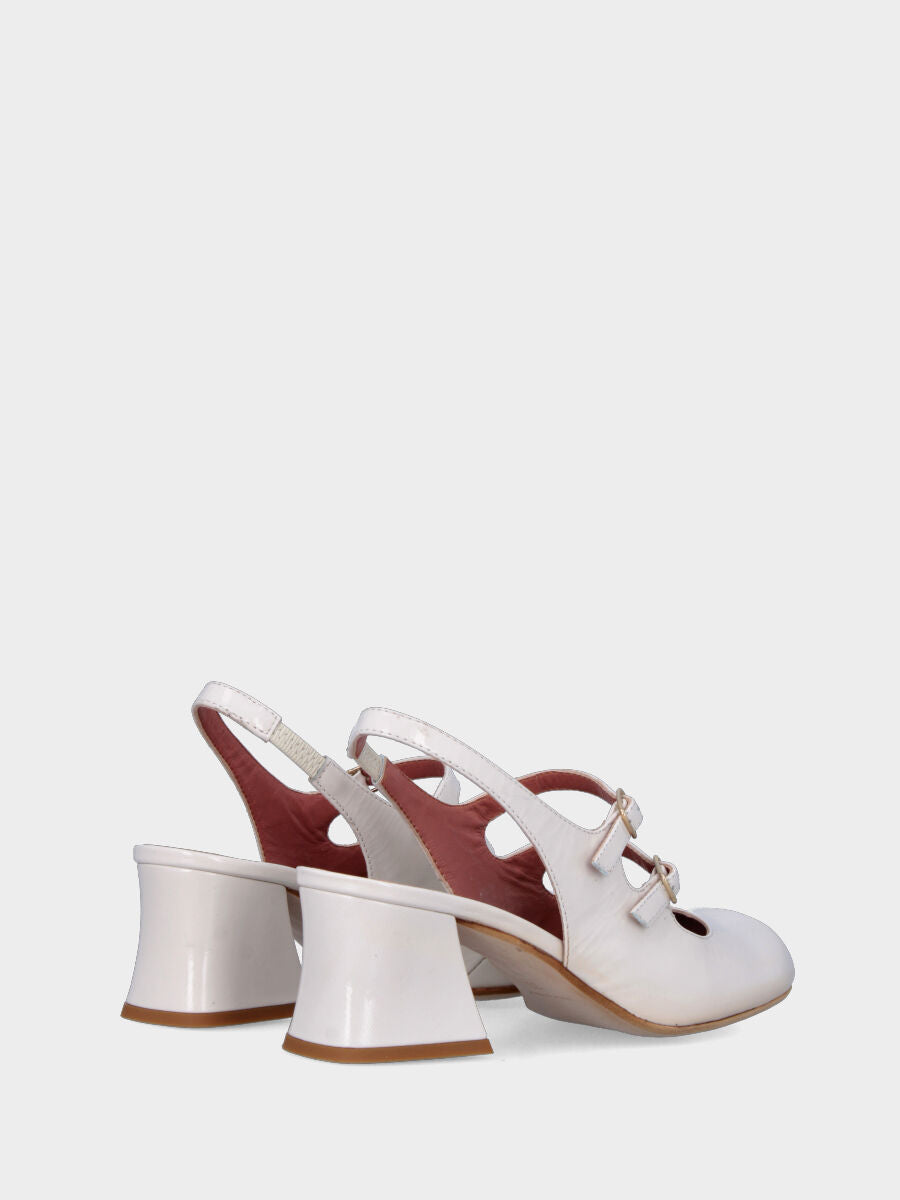 Slingback bianca in naplak a punta stondata e tacco largo