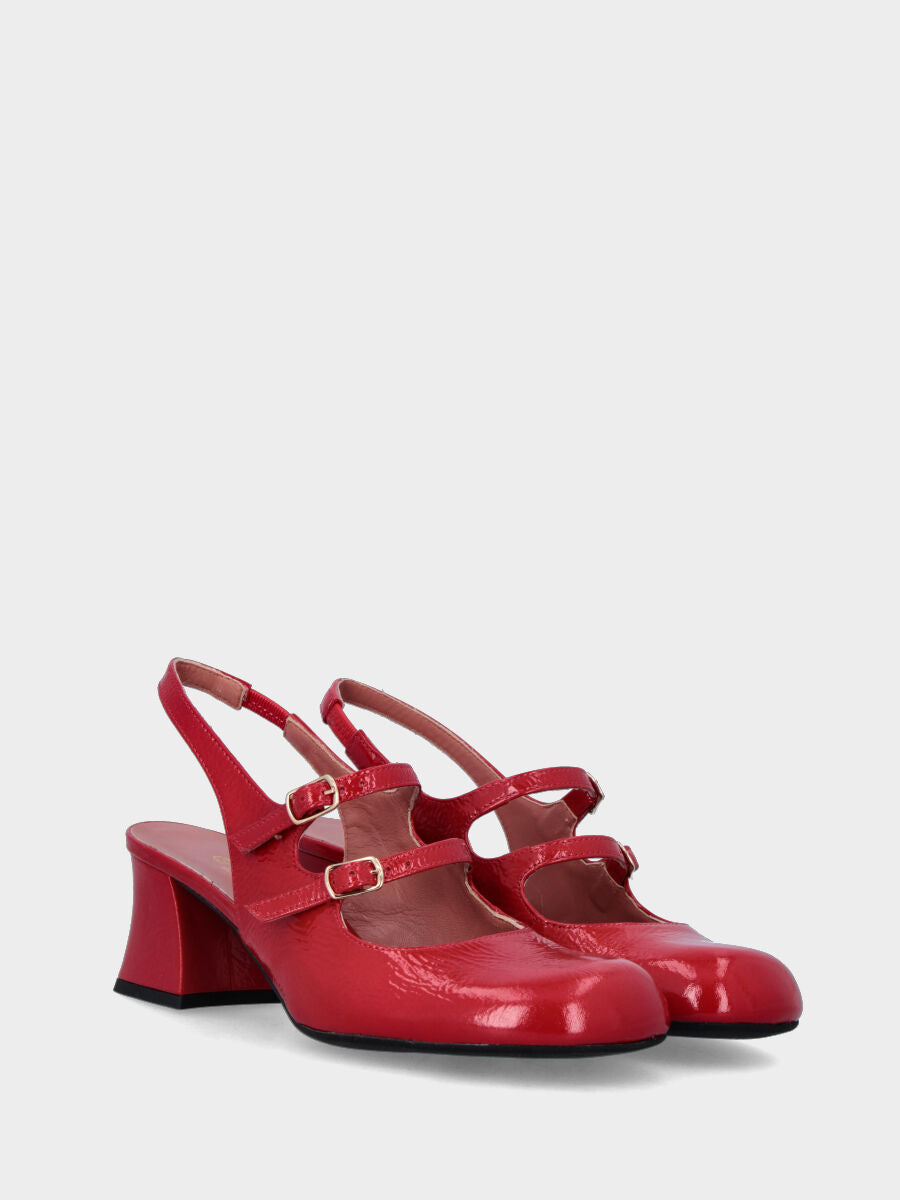 Escarpin slingback rouge en naplak à bout arrondi et talon large
