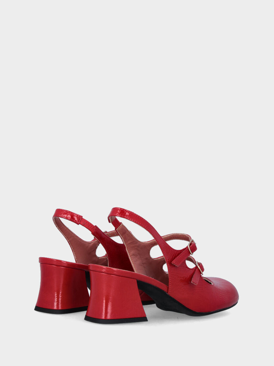 Escarpin slingback rouge en naplak à bout arrondi et talon large