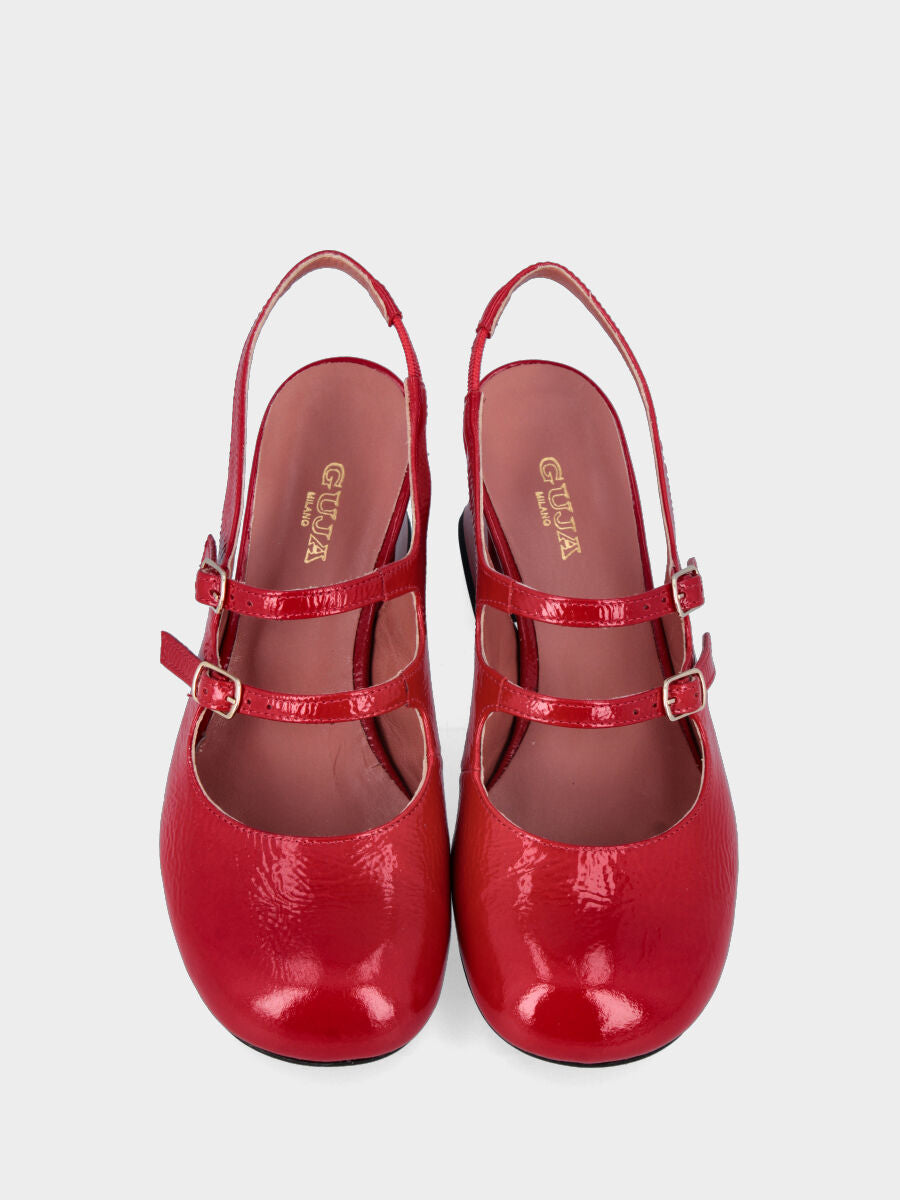 Escarpin slingback rouge en naplak à bout arrondi et talon large