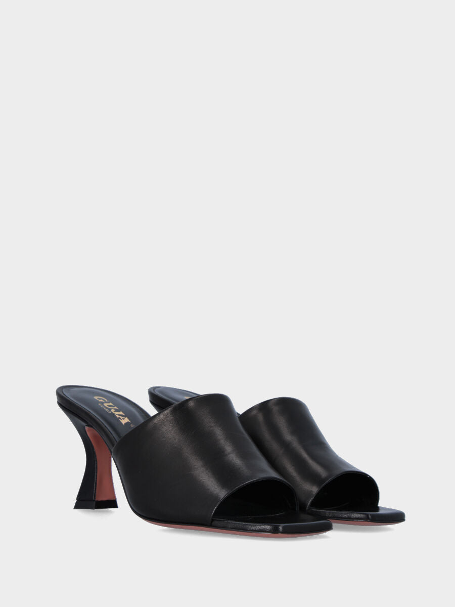 Mule noire en cuir avec bande et talon creux