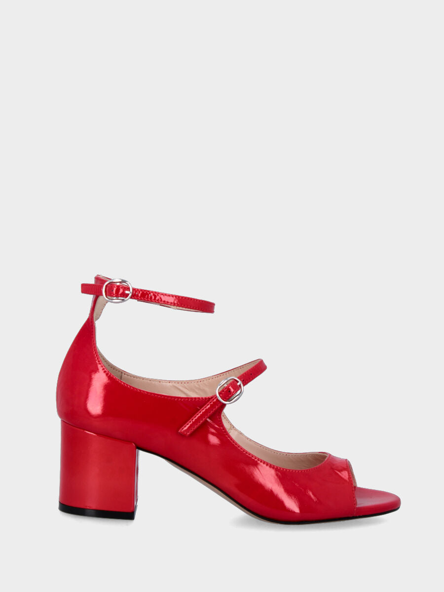 Sandalo monoblocco in vitello rosso con fascia ripiegata