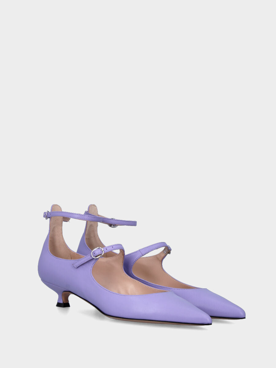 Décolleté lilla in pelle con cinturini sottili