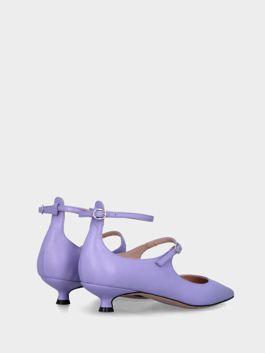 Décolleté lilla in pelle con cinturini sottili