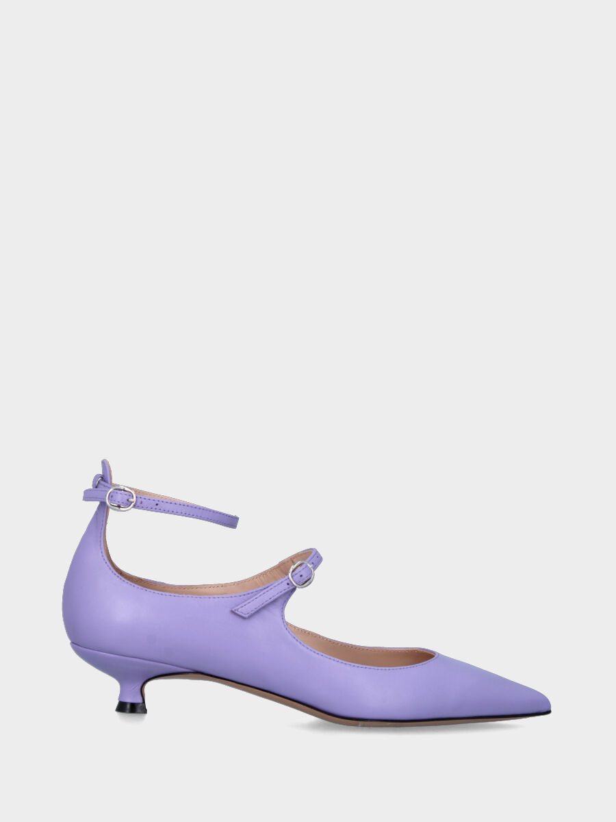 Décolleté lilla in pelle con cinturini sottili