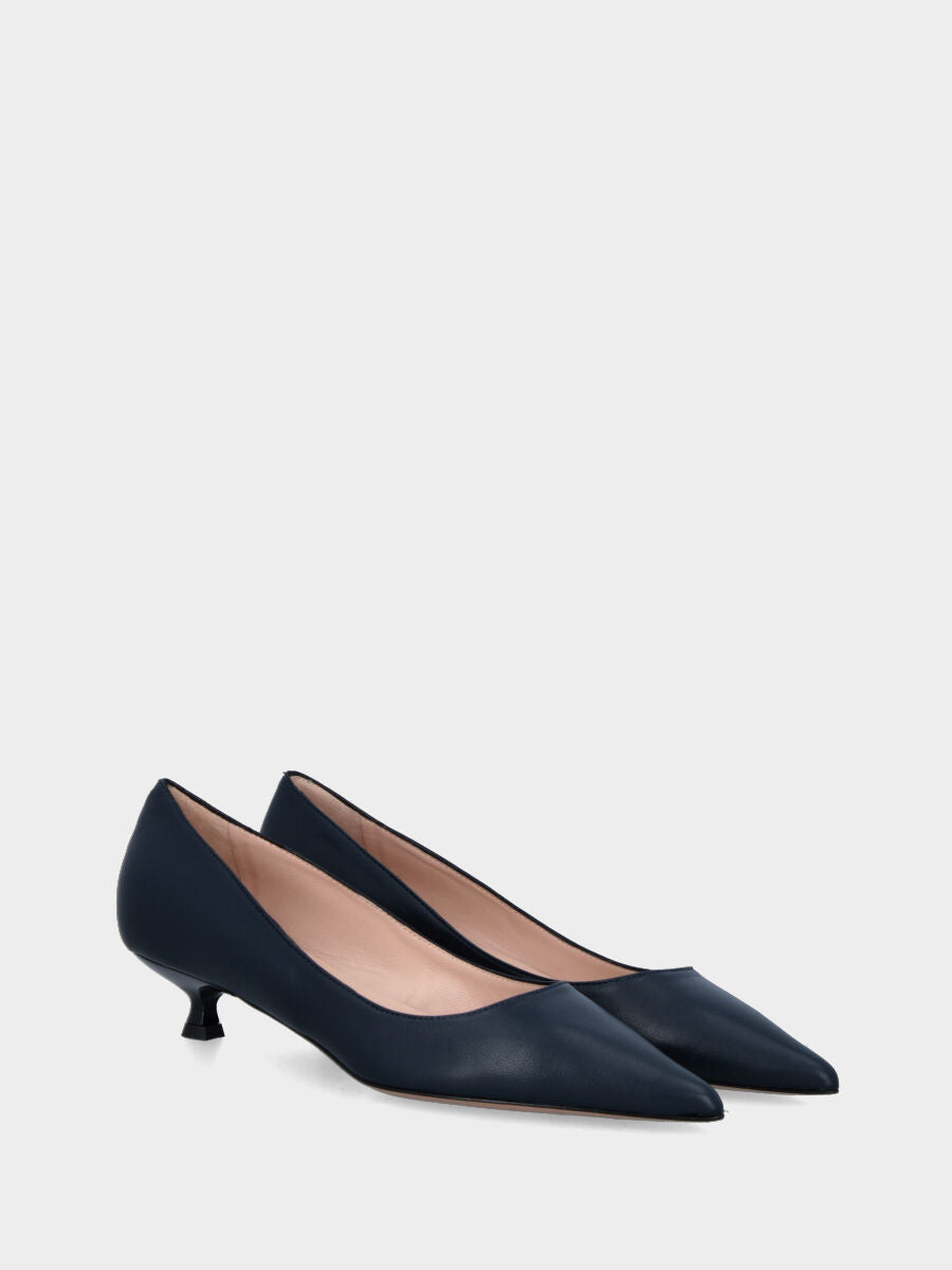 Décolleté blu in pelle con tacco a rocchetto