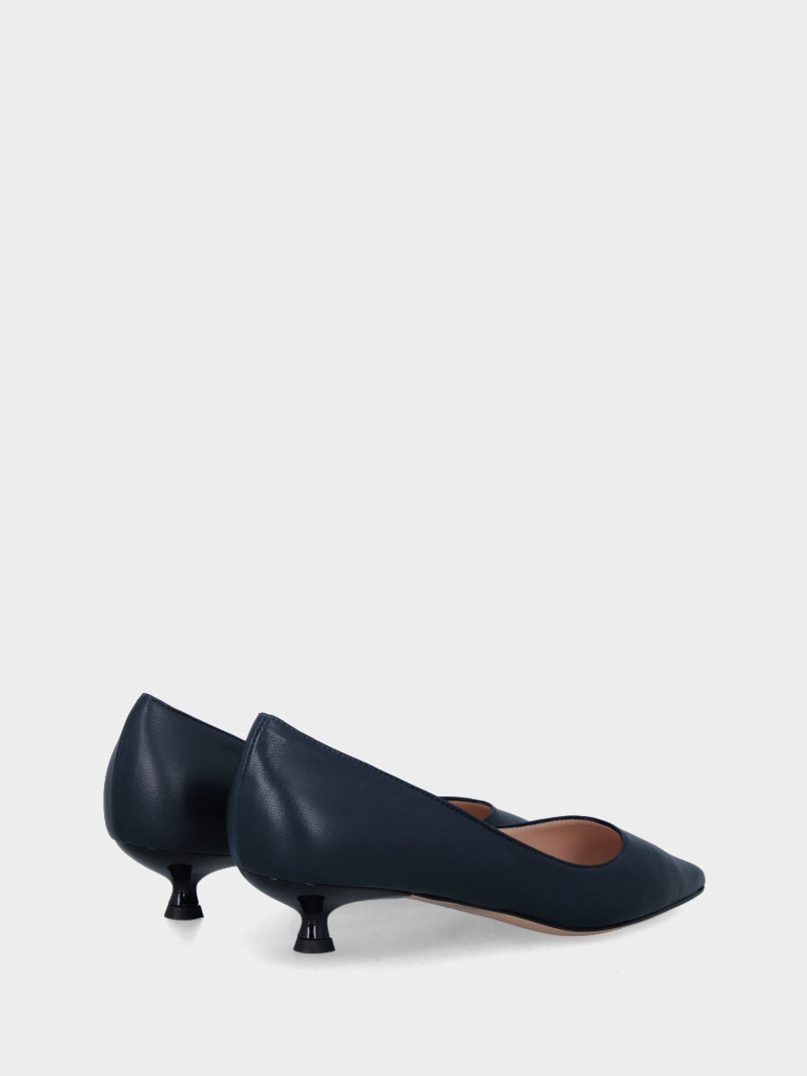Décolleté blu in pelle con tacco a rocchetto