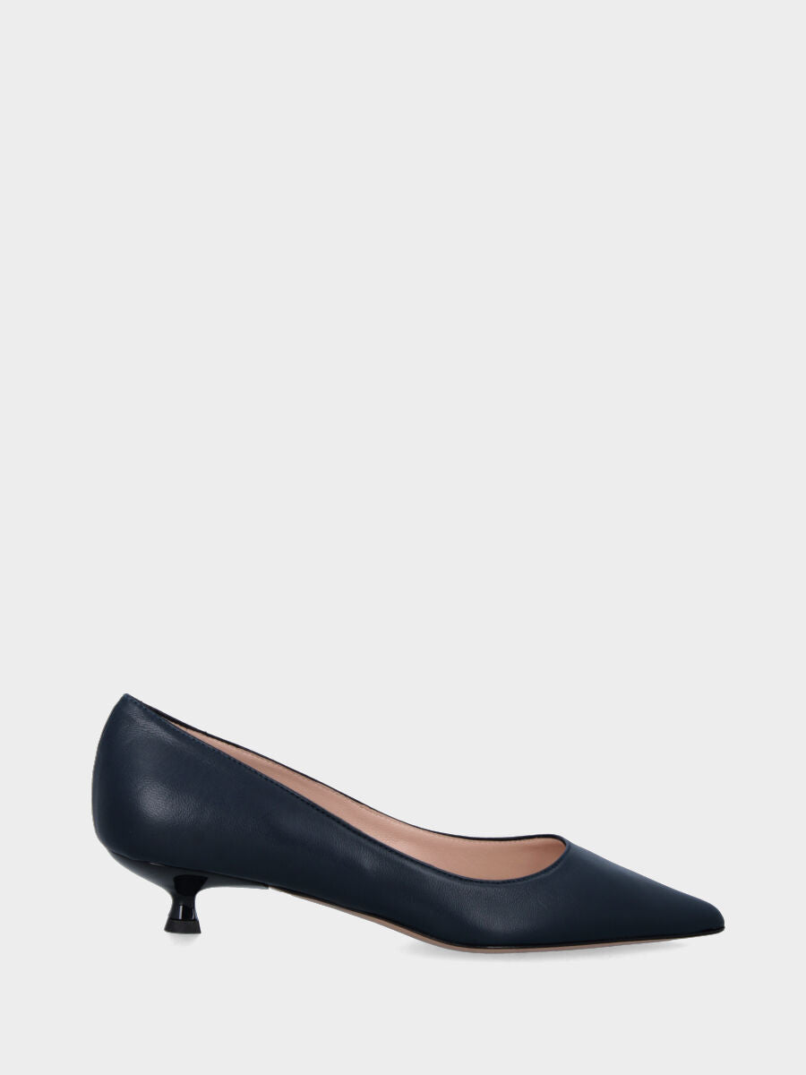Décolleté blu in pelle con tacco a rocchetto