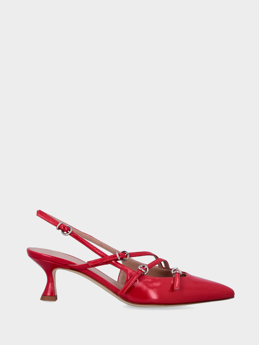 Slingback rossa in naplak a punta sfilata con tre cinturini
