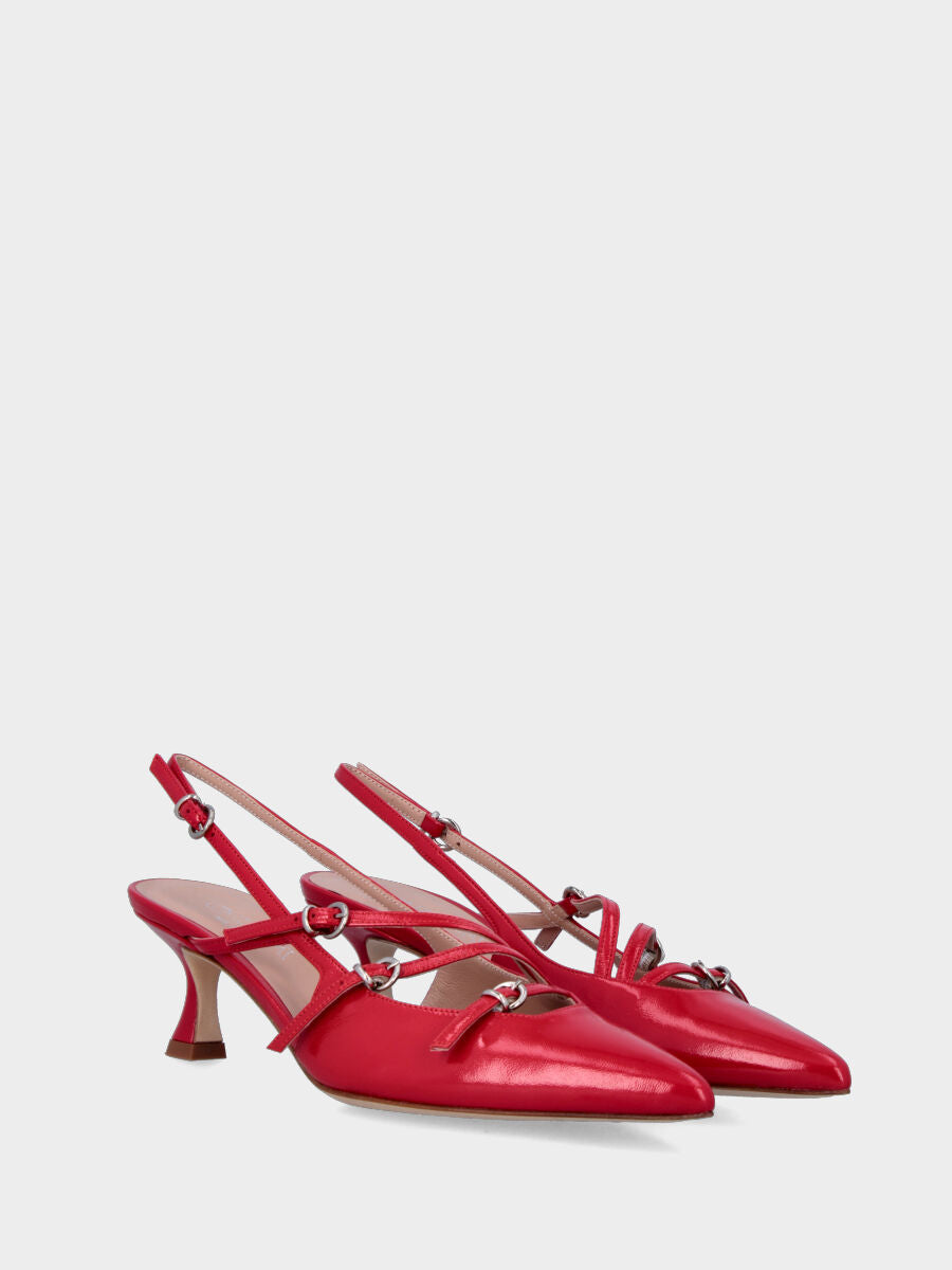 Slingback rossa in naplak a punta sfilata con tre cinturini