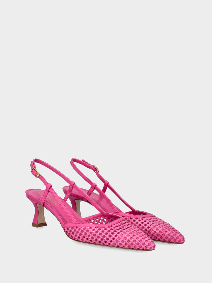 Slingback fucsia in pelle intrecciata traforata