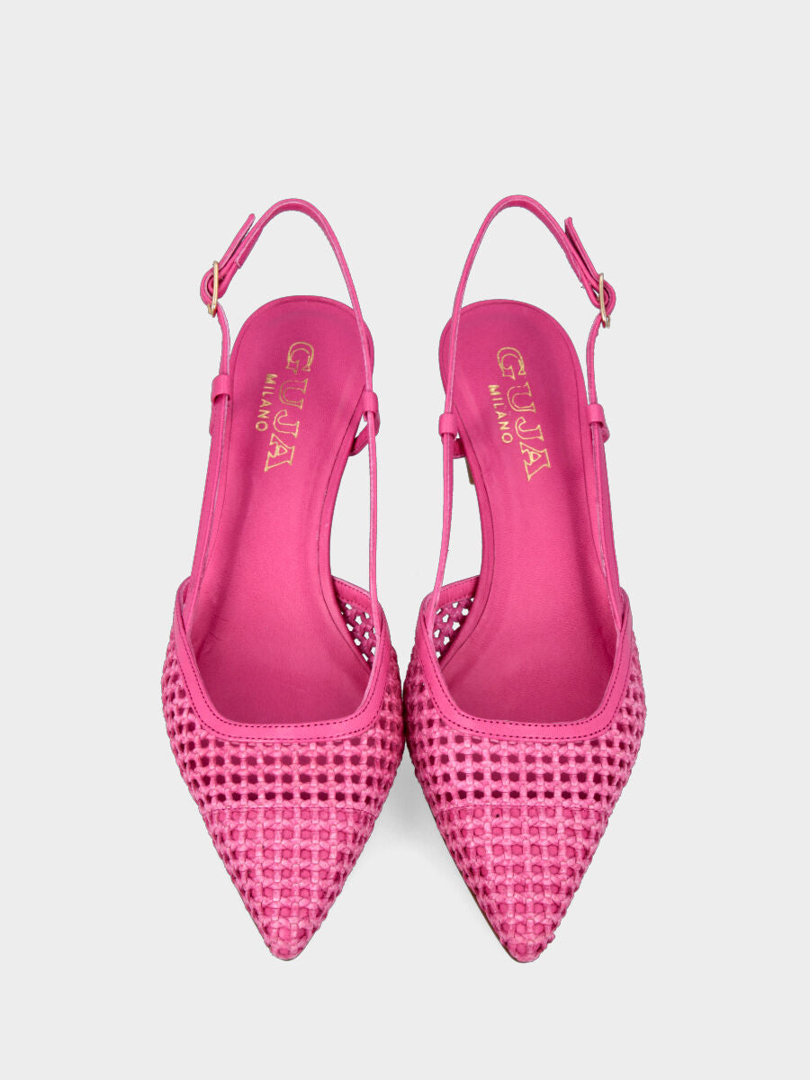 Slingback fucsia in pelle intrecciata traforata