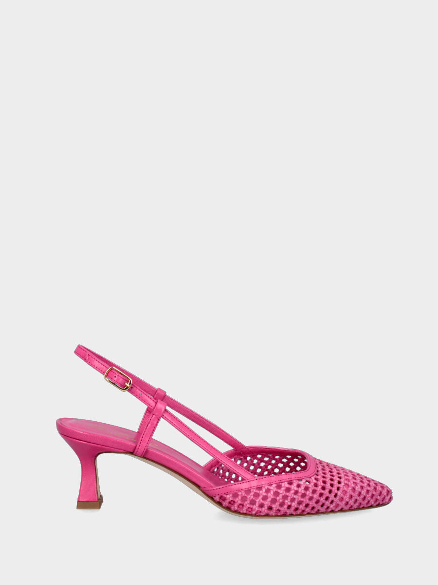 Slingback fucsia in pelle intrecciata traforata
