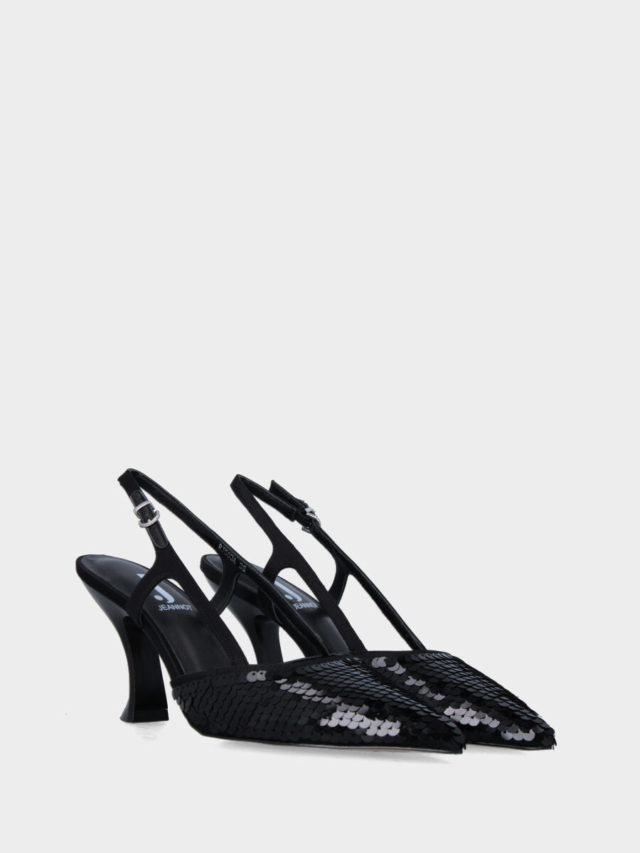 Slingback nera in tessuto con pailletes