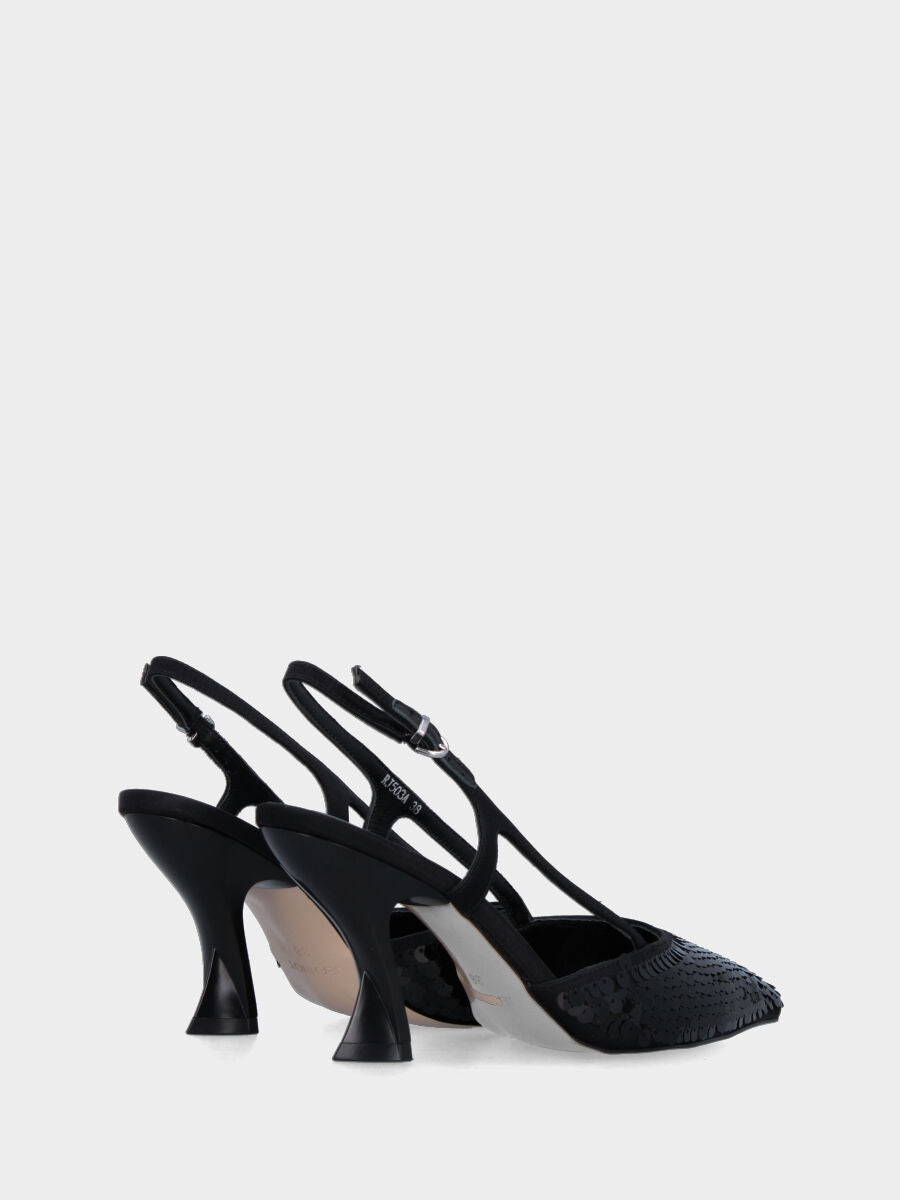 Slingback nera in tessuto con pailletes