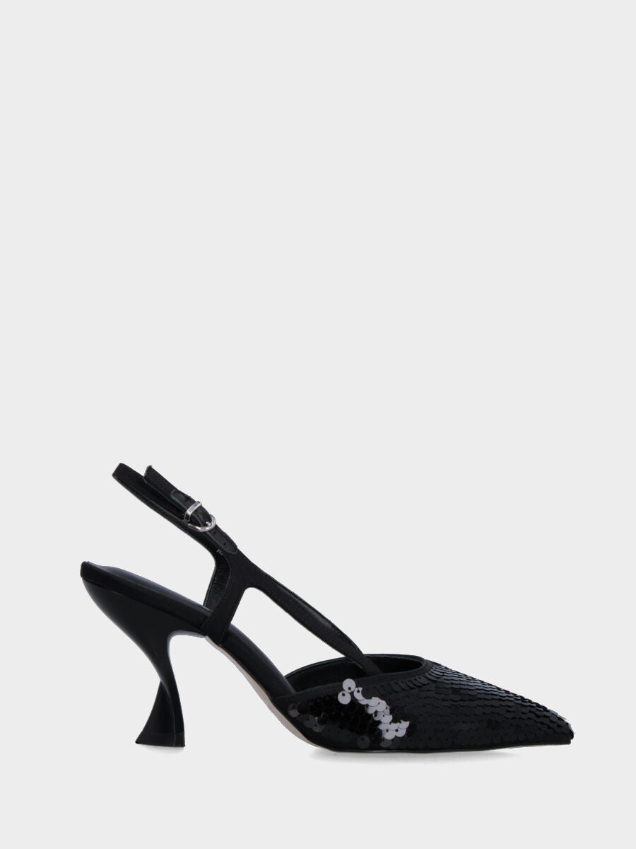 Slingback nera in tessuto con pailletes