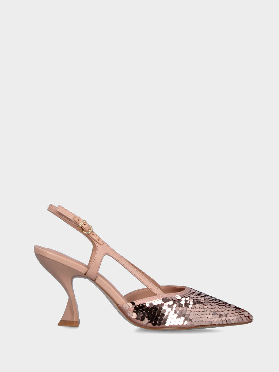 Rosa Slingback aus Stoff mit Pailletten