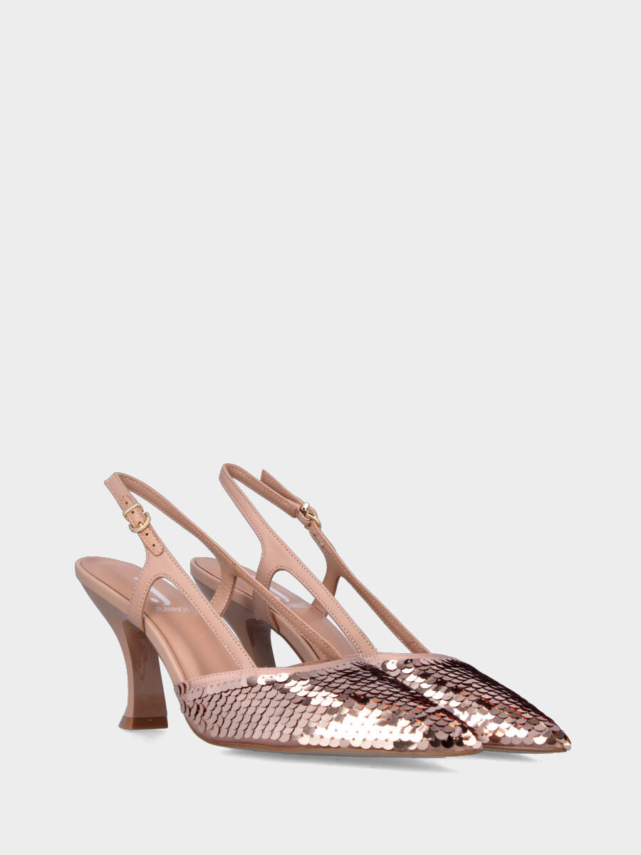 Rosa Slingback aus Stoff mit Pailletten
