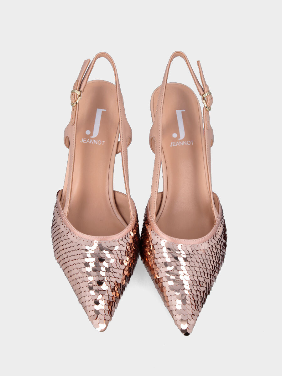 Rosa Slingback aus Stoff mit Pailletten