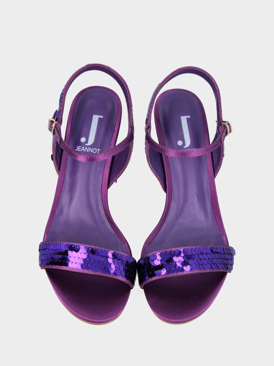 Purple fabric sandal with sequins