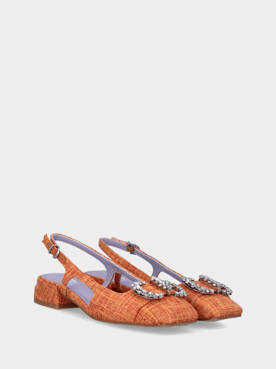 Oranger Slingback aus Stoff mit Schmuckaccessoire