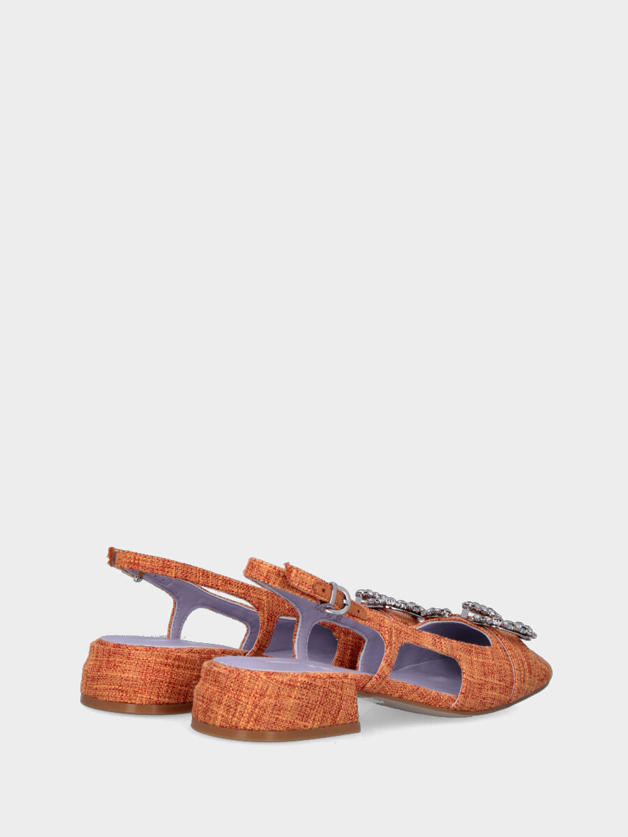 Oranger Slingback aus Stoff mit Schmuckaccessoire