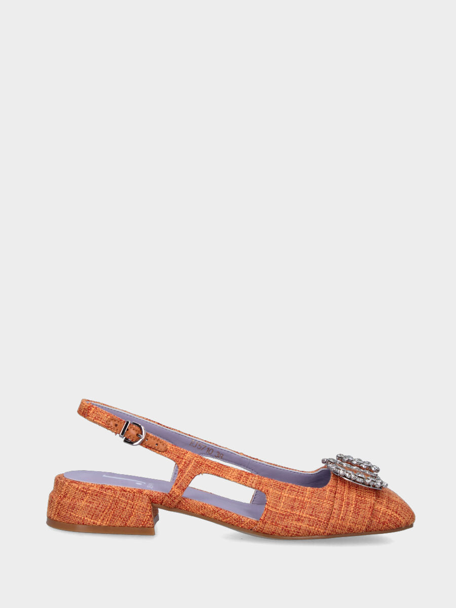 Oranger Slingback aus Stoff mit Schmuckaccessoire