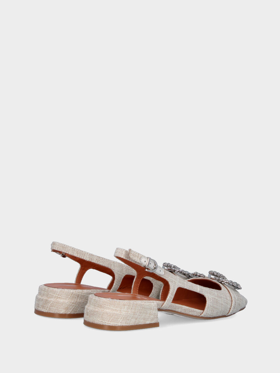 Beiger Slingback aus Stoff mit Schmuckaccessoire