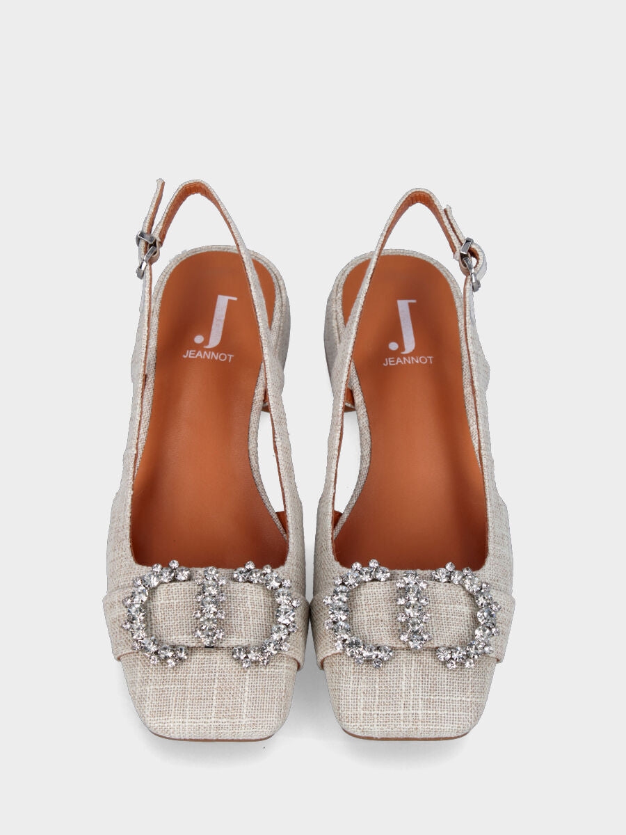 Beiger Slingback aus Stoff mit Schmuckaccessoire