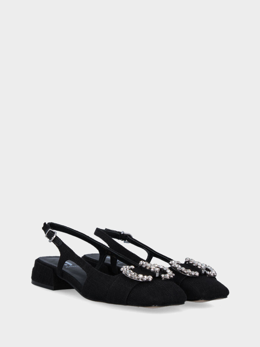 Slingback nera in tessuto con accessorio gioiello