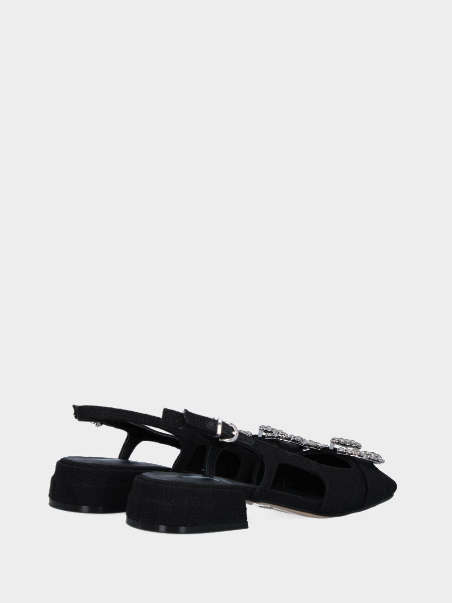 Slingback nera in tessuto con accessorio gioiello