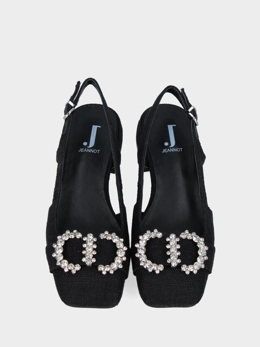 Slingback nera in tessuto con accessorio gioiello