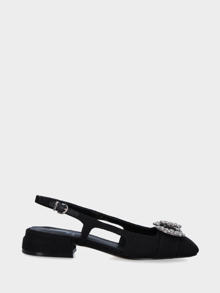Slingback nera in tessuto con accessorio gioiello