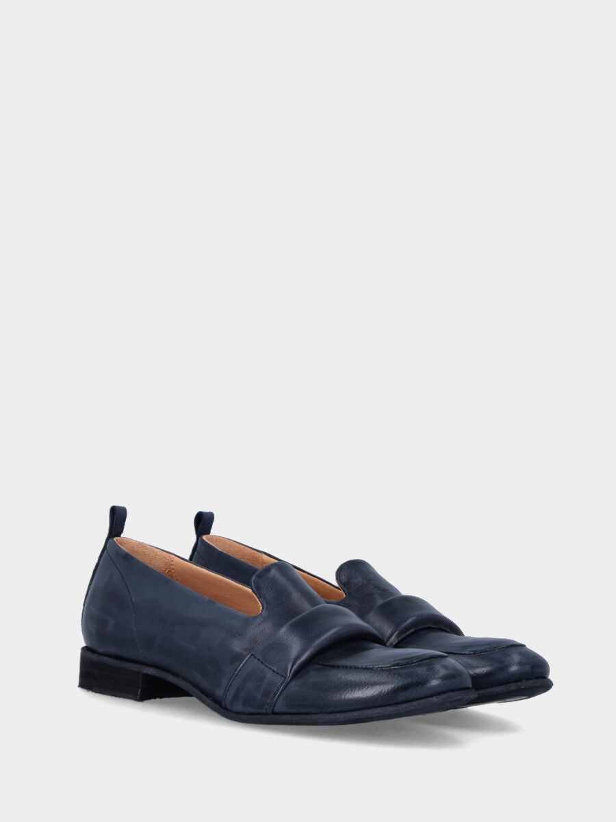 Mocassino blu in pelle con fascetta bombata