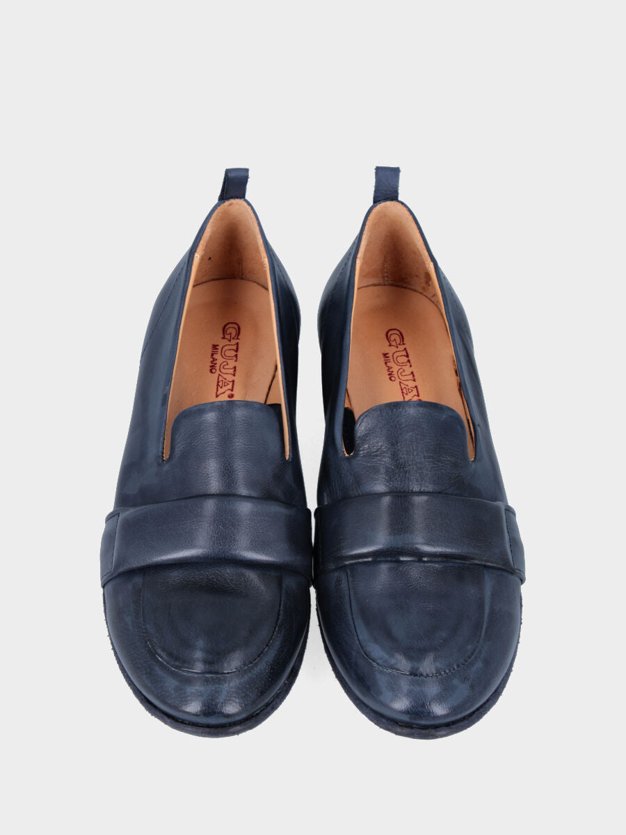 Mocassino blu in pelle con fascetta bombata