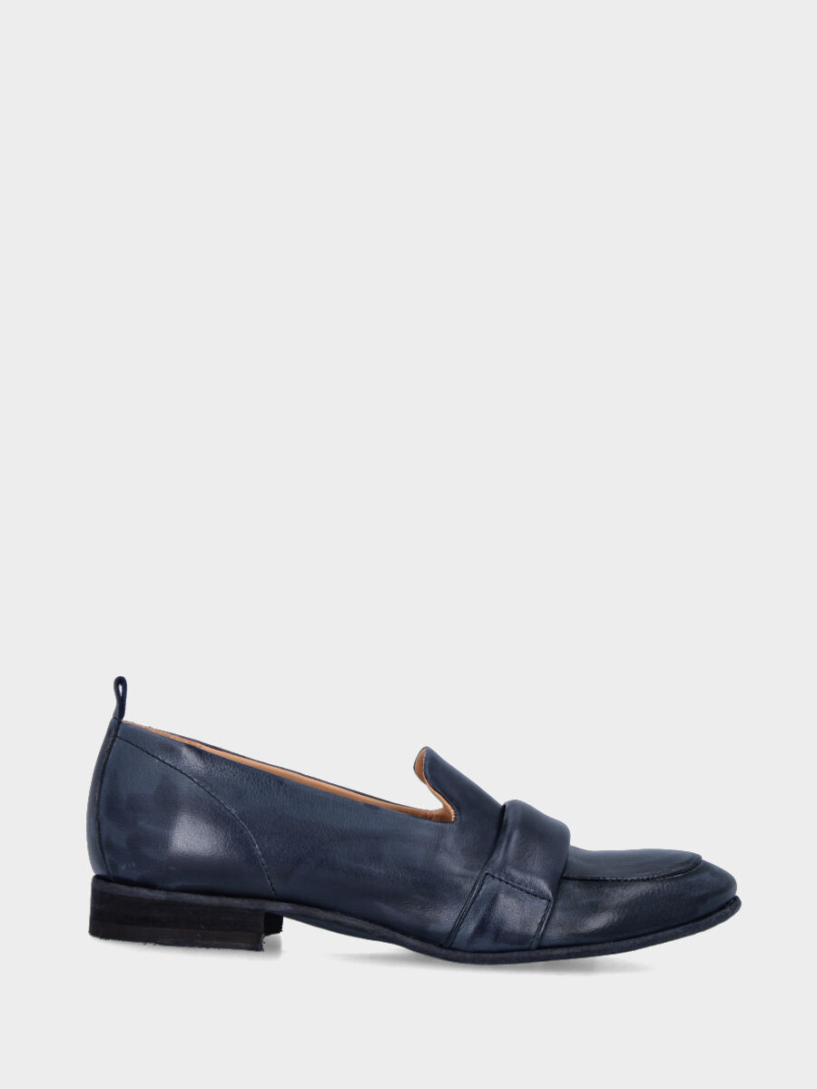 Mocassino blu in pelle con fascetta bombata