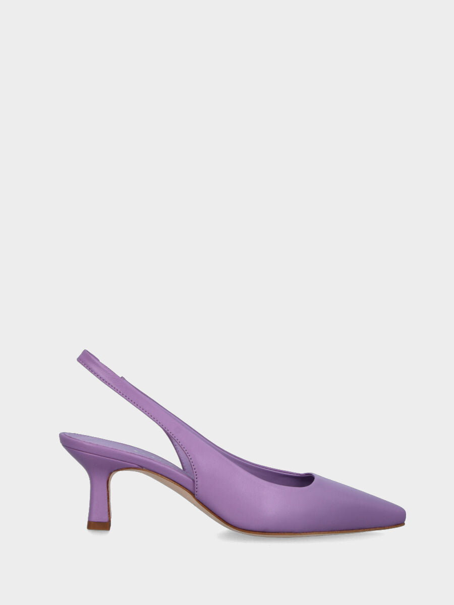 Escarpin slingback lilas en cuir avec décolleté carré