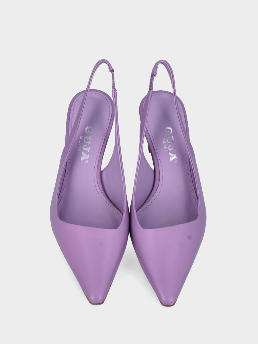 Escarpin slingback lilas en cuir avec décolleté carré