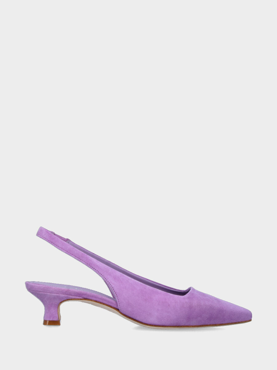 Lila Slingback aus Wildleder mit quadratischem Ausschnitt