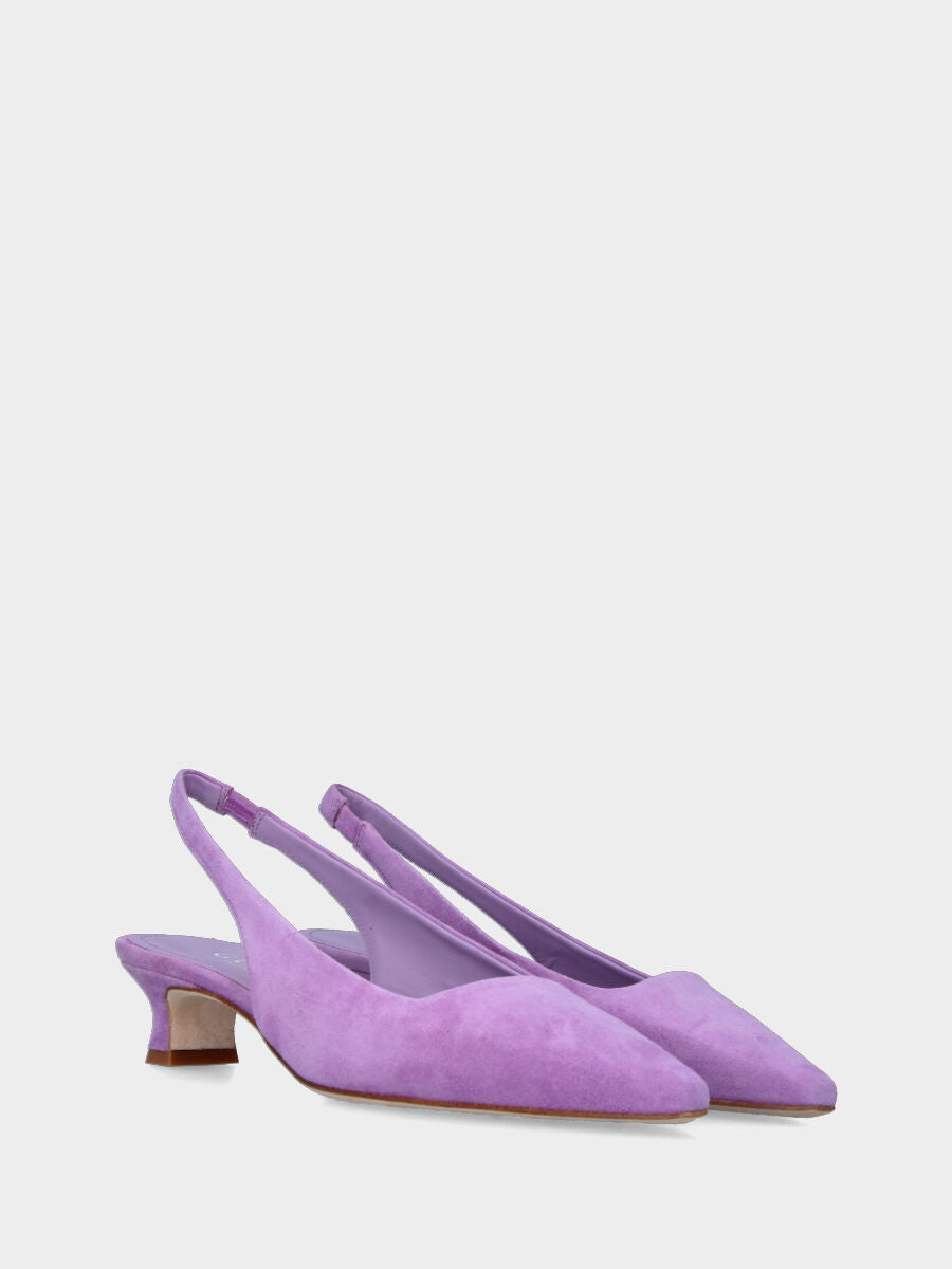 Lila Slingback aus Wildleder mit quadratischem Ausschnitt