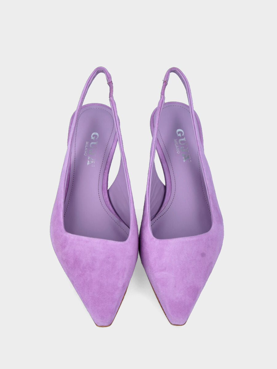 Lila Slingback aus Wildleder mit quadratischem Ausschnitt