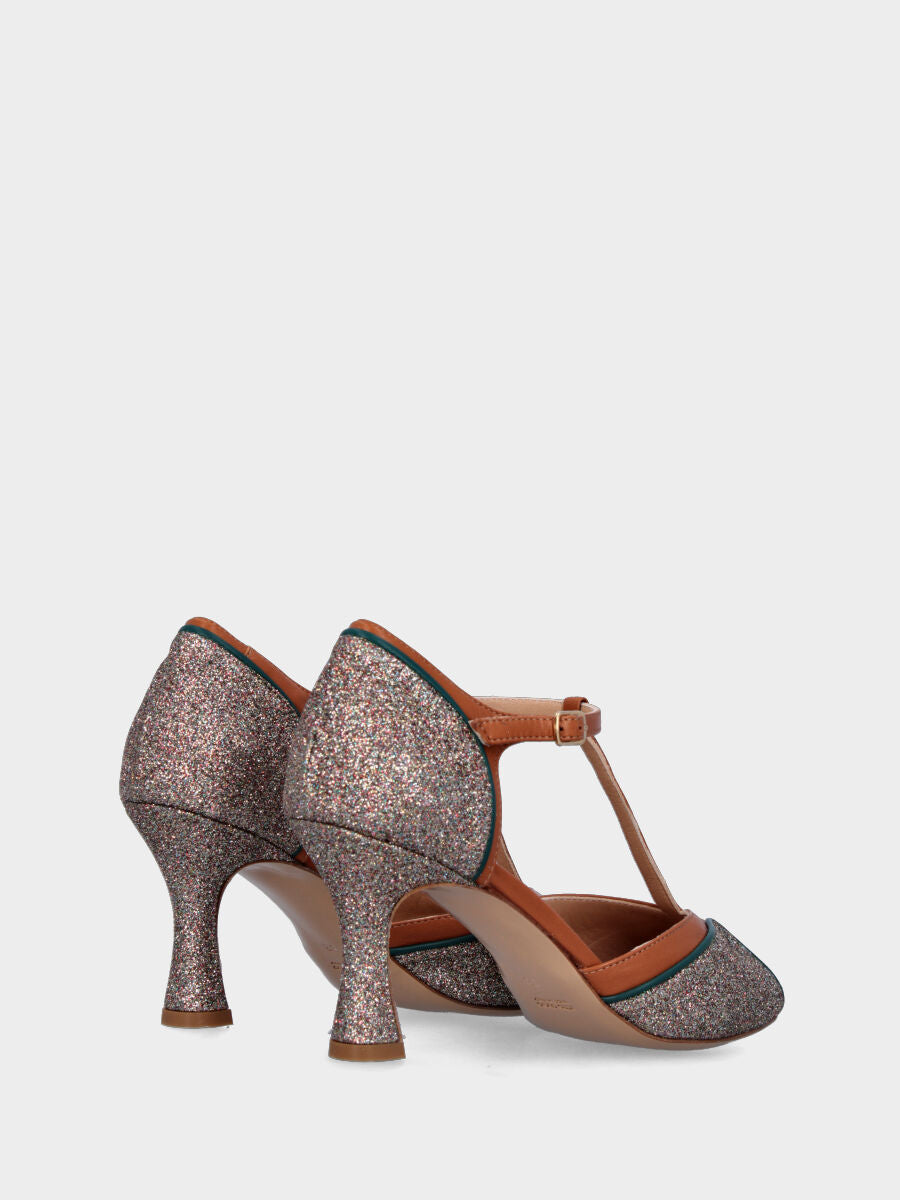 Escarpins modèle charleston en paillettes avec profil cuir