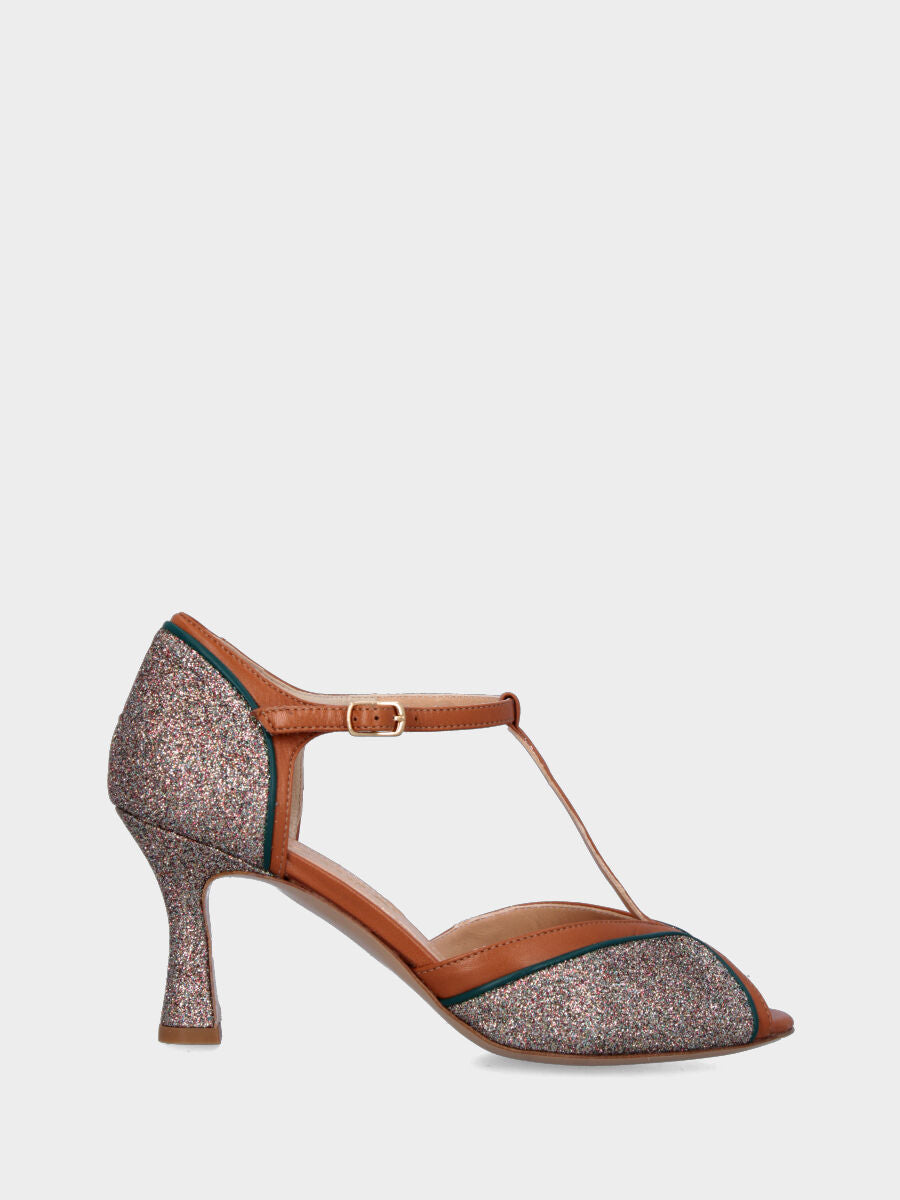 Escarpins modèle charleston en paillettes avec profil cuir
