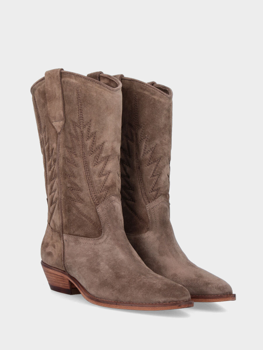 Campero beige in pelle con cuciture fiammate