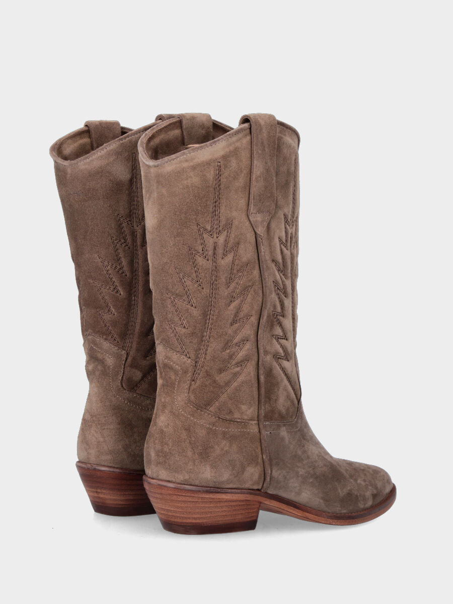 Campero beige in pelle con cuciture fiammate