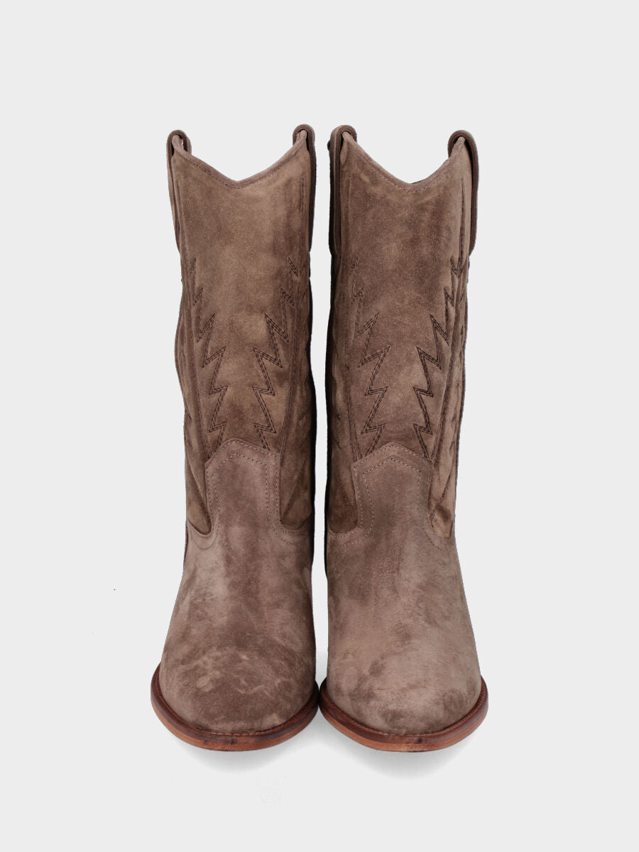 Campero beige in pelle con cuciture fiammate